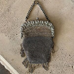 Antique Beaded on Suede Chatelaine Purse Victorian Era.